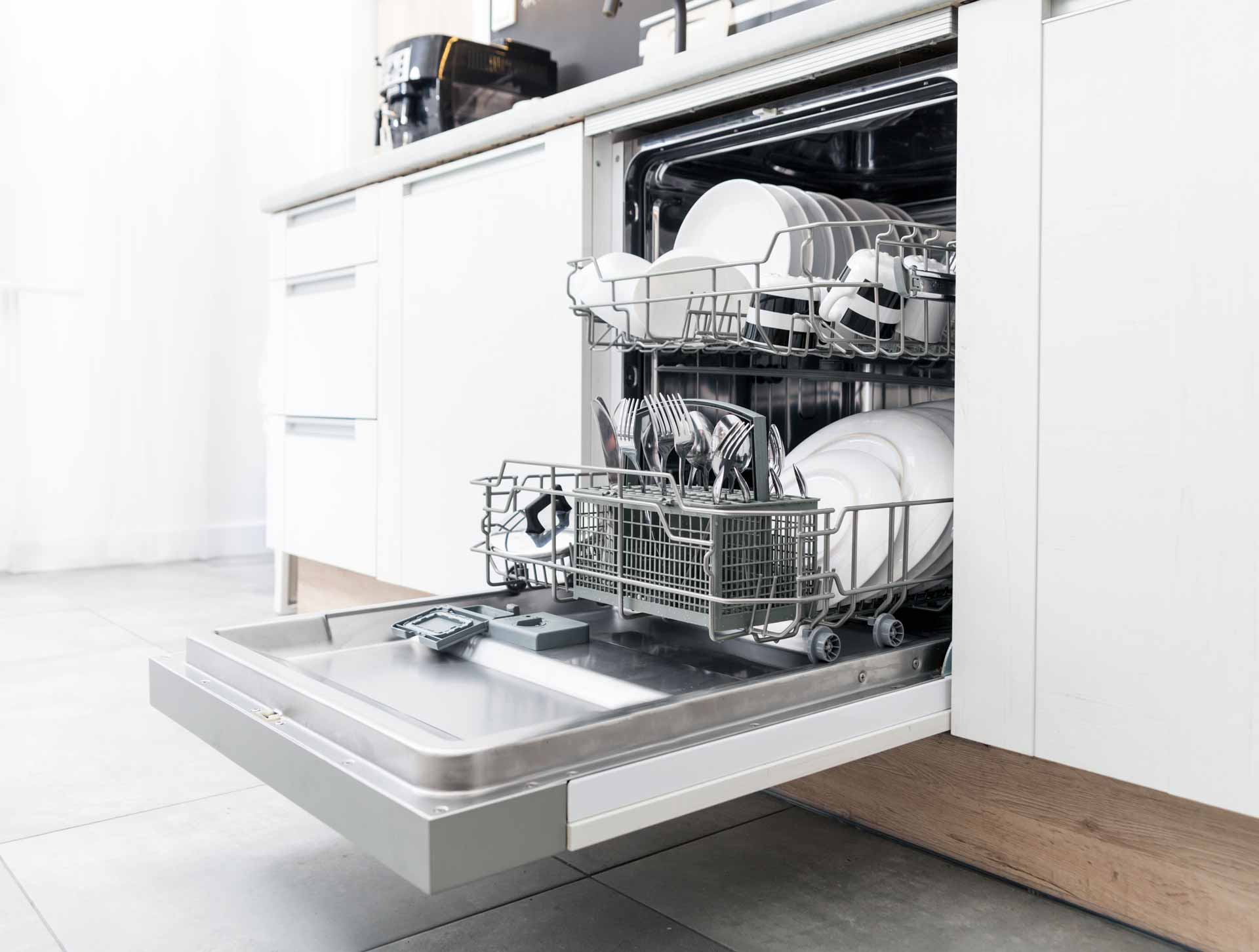 Dishwasher full of clean dishes